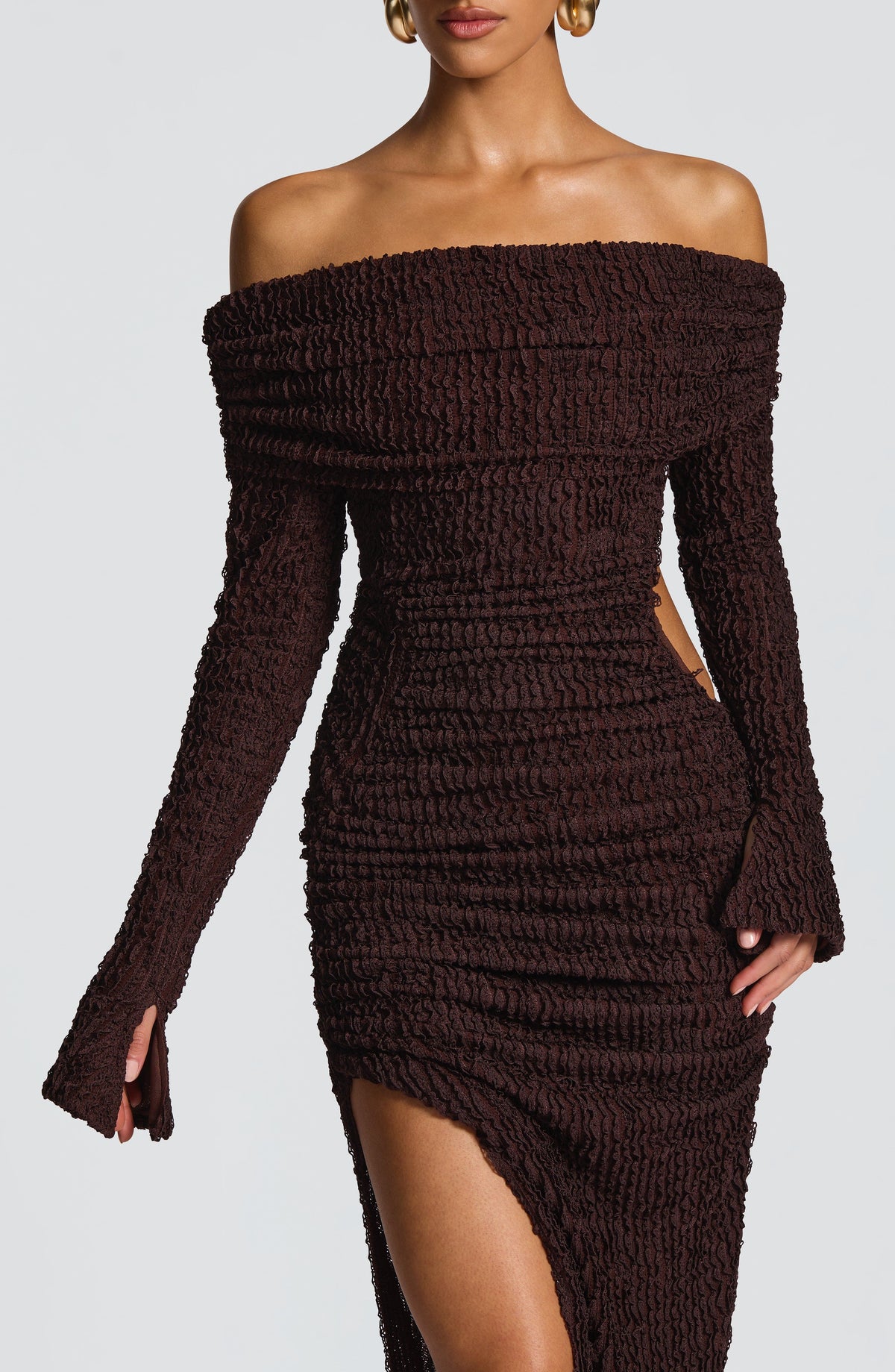 Delphine Midi Dress in Plum Brown