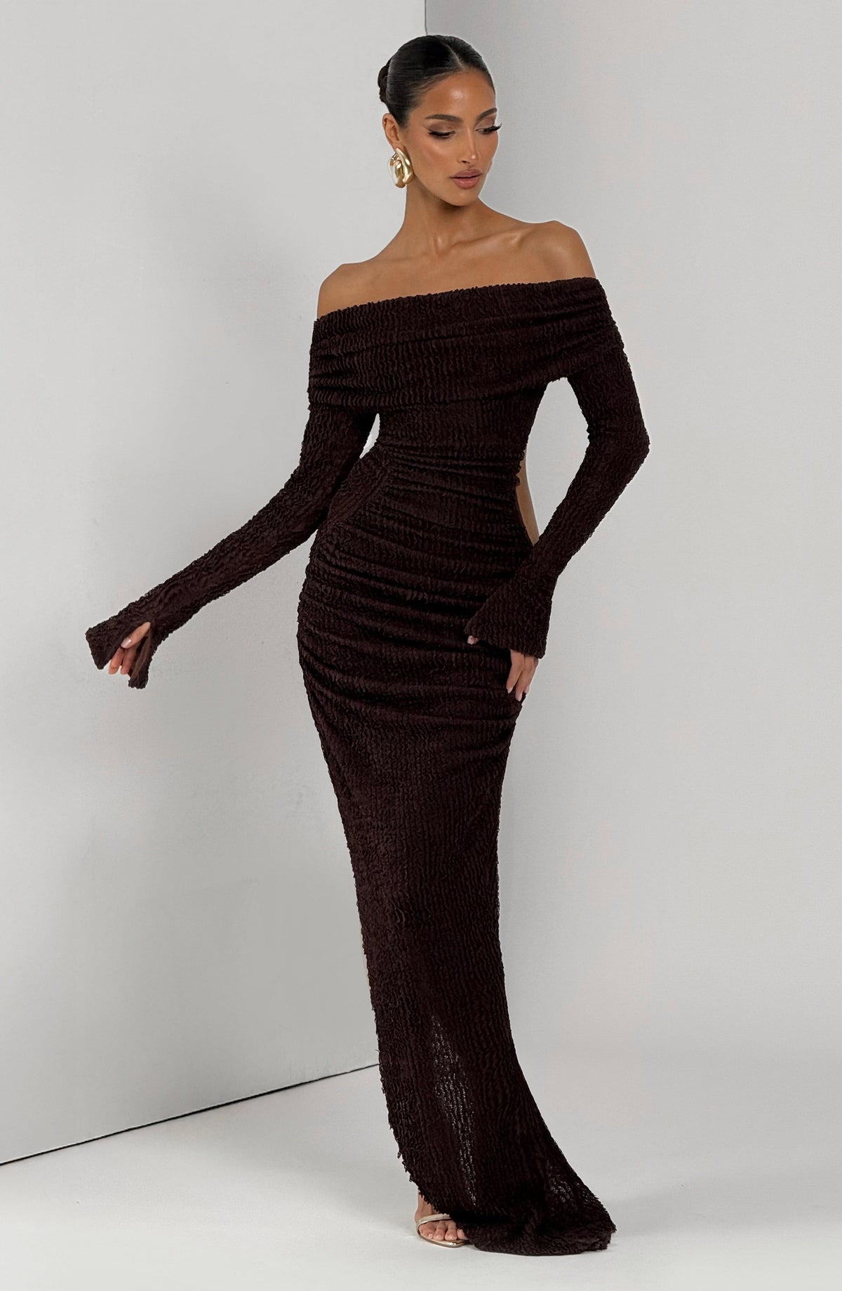 Delphine Midi Dress in Plum Brown