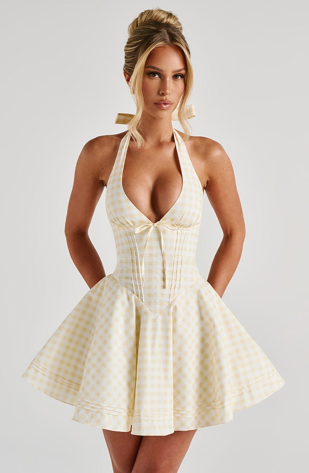 Doriane Mini Dress in Lemon Gingham