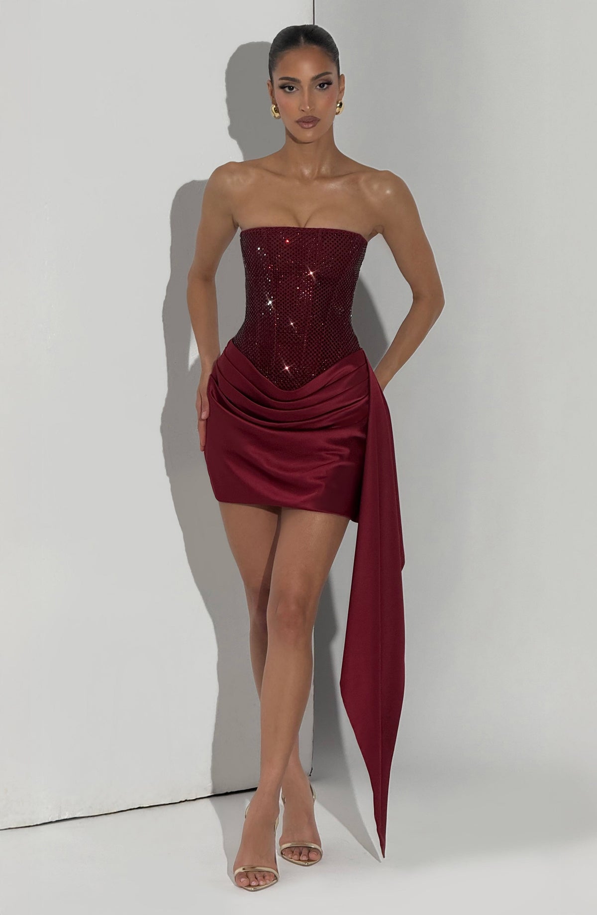 Ebonia Mini Dress in Burgundy