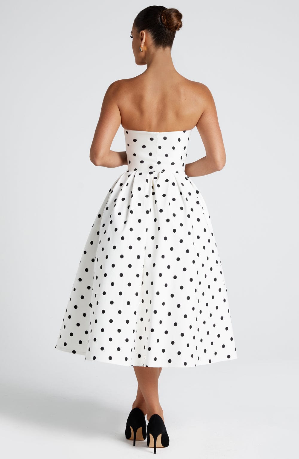 Editha Midi Dress in Black Polka Dot Print