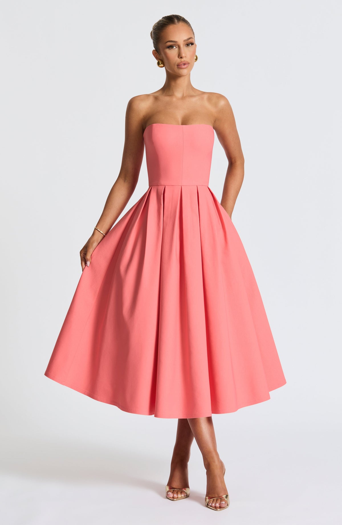 Editha Midi Dress in Coral Pink