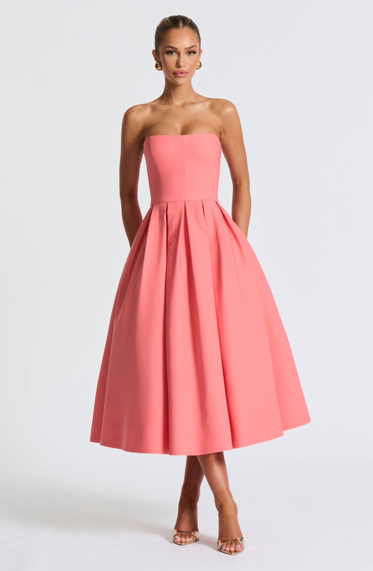 Editha Midi Dress in Coral Pink