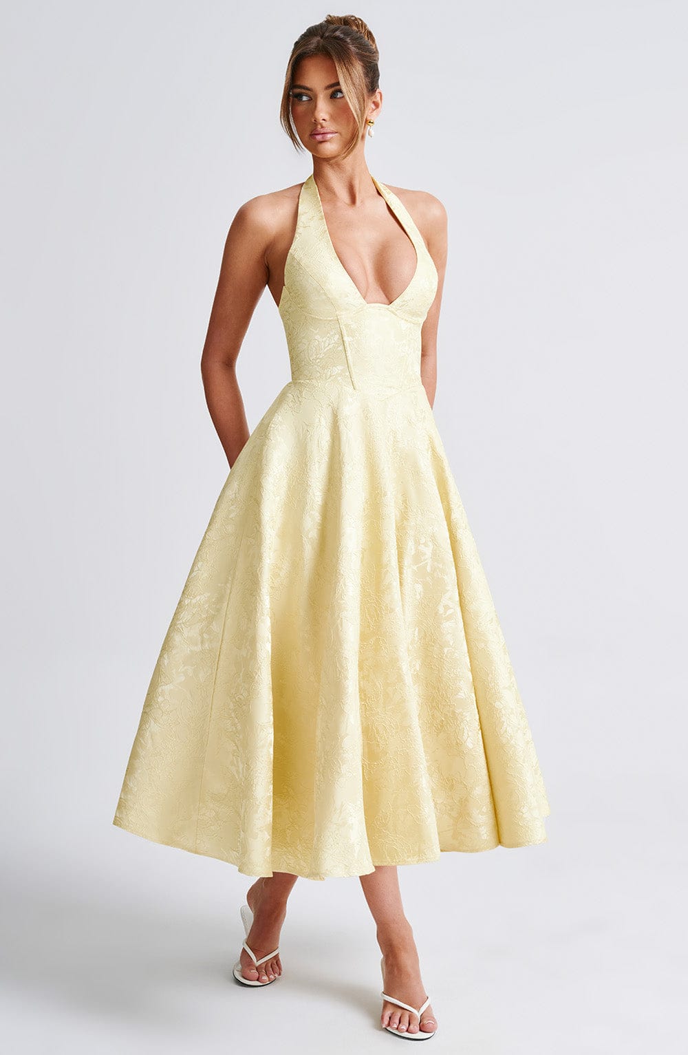 Effina Midi Dress in Lemon