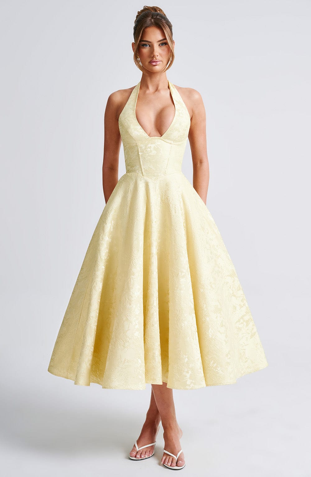 Effina Midi Dress in Lemon