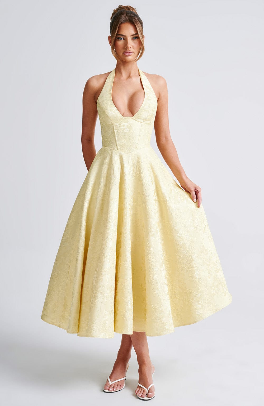 Effina Midi Dress in Lemon