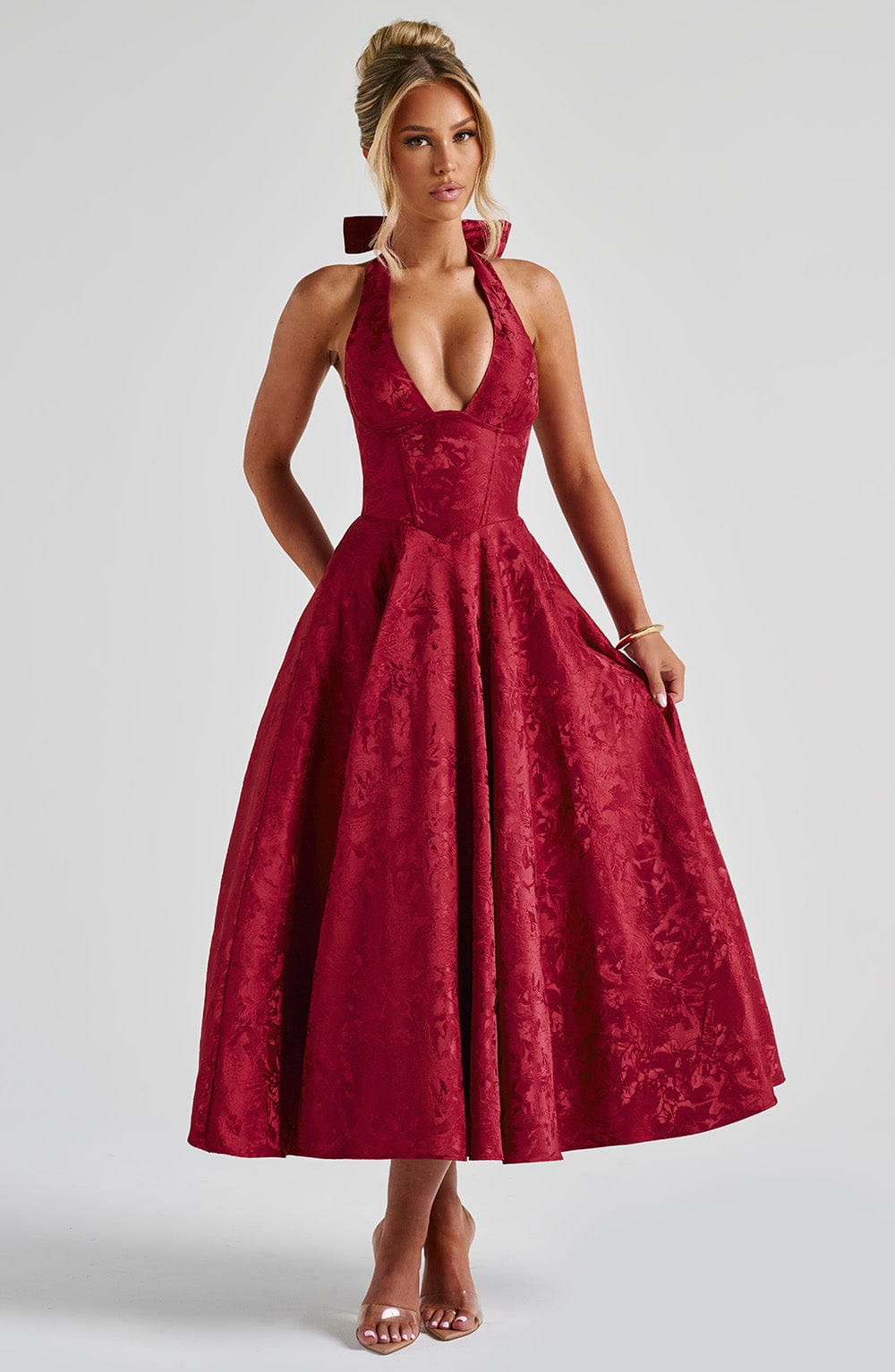 Effina Midi Dress in Red