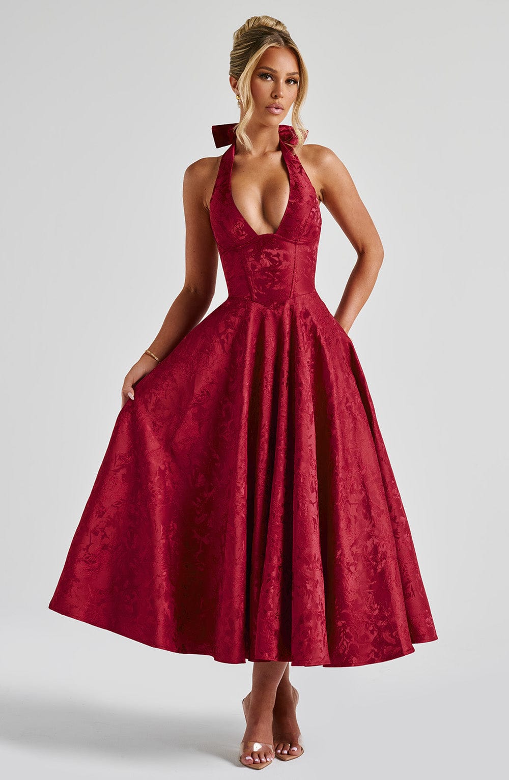 Effina Midi Dress in Red