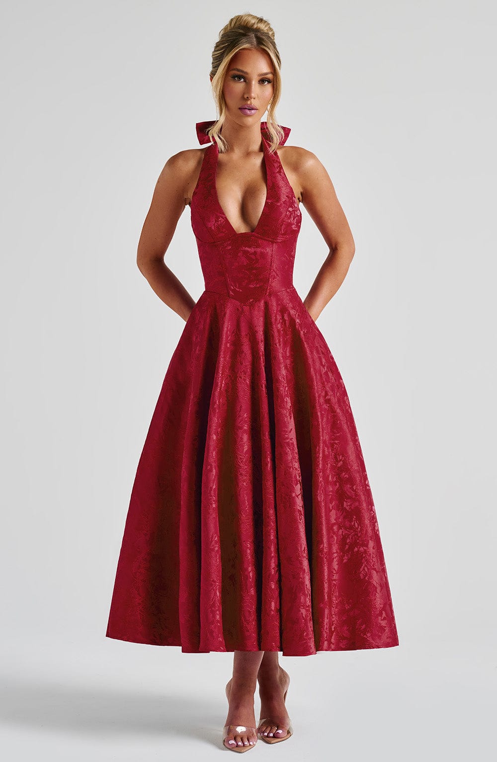 Effina Midi Dress in Red