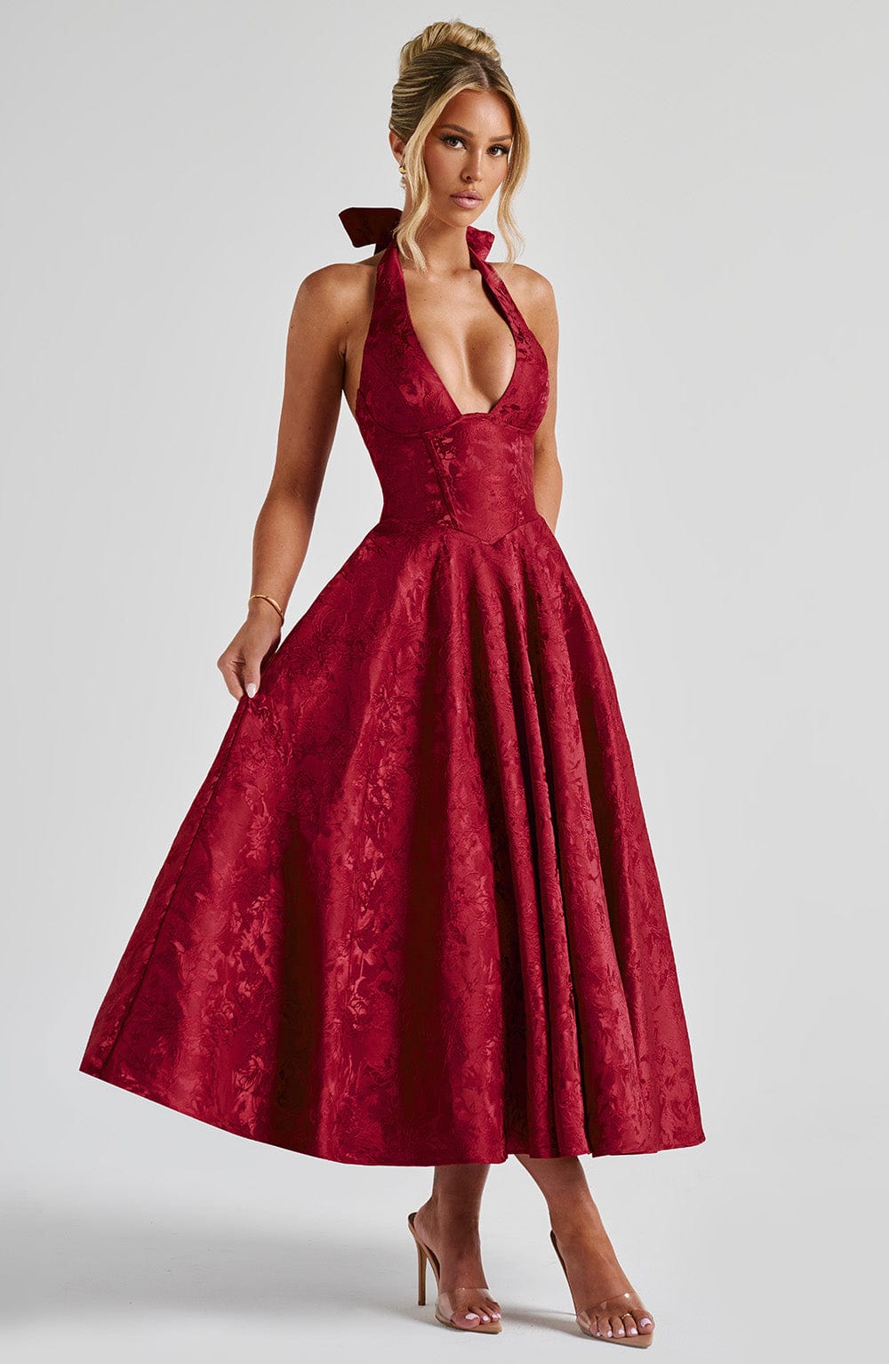 Effina Midi Dress in Red