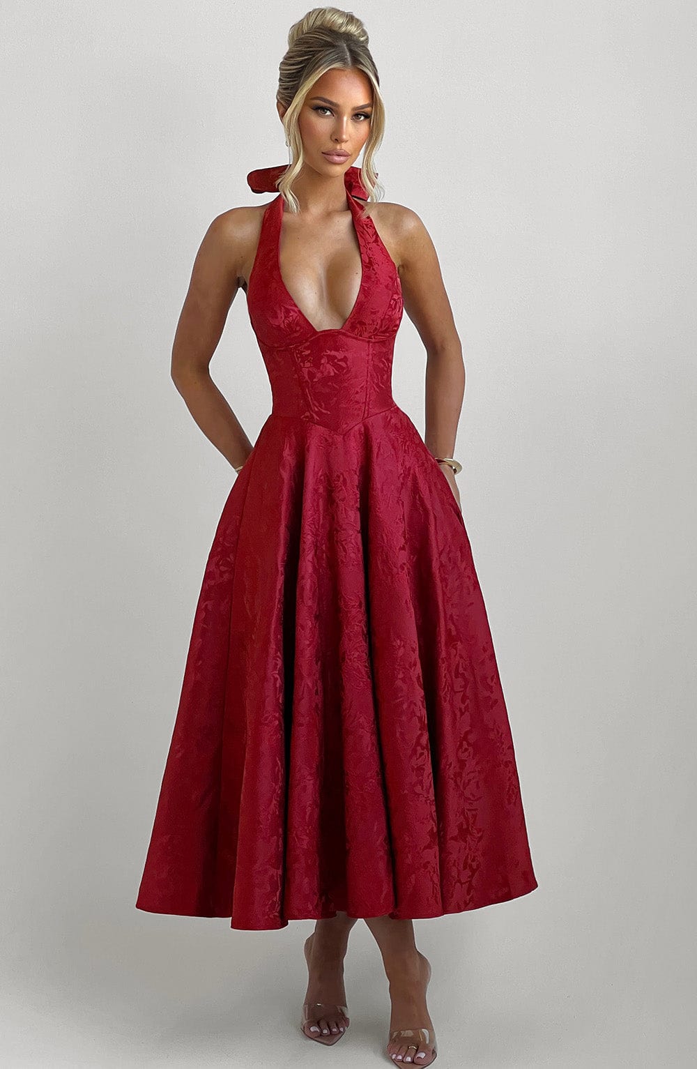 Effina Midi Dress in Red