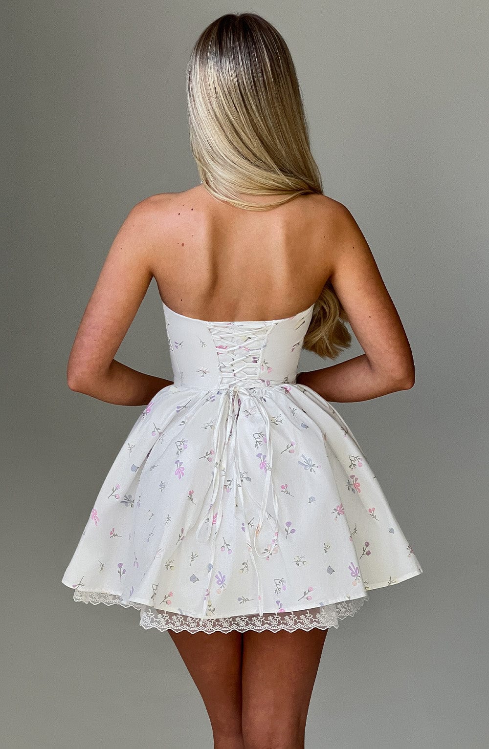 Evienne Mini Dress in White Multi Floral Print