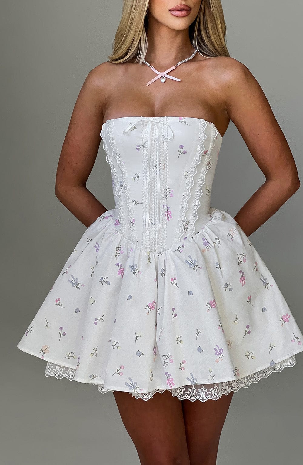 Evienne Mini Dress in White Multi Floral Print