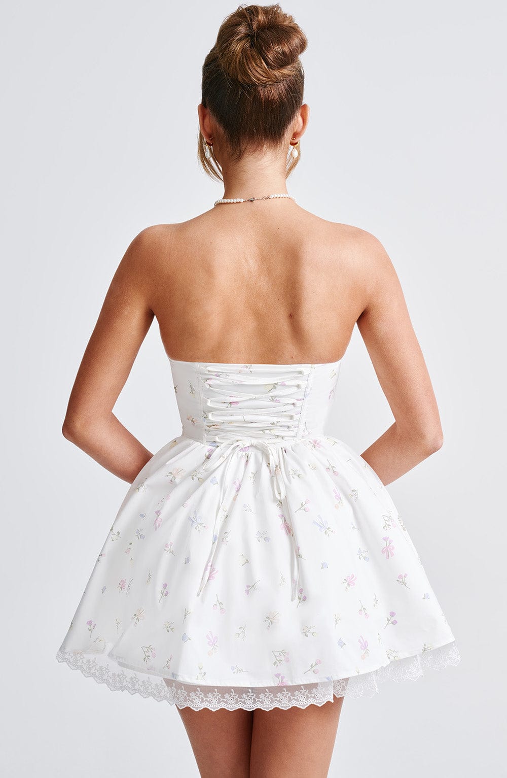 Evienne Mini Dress in White Multi Floral Print
