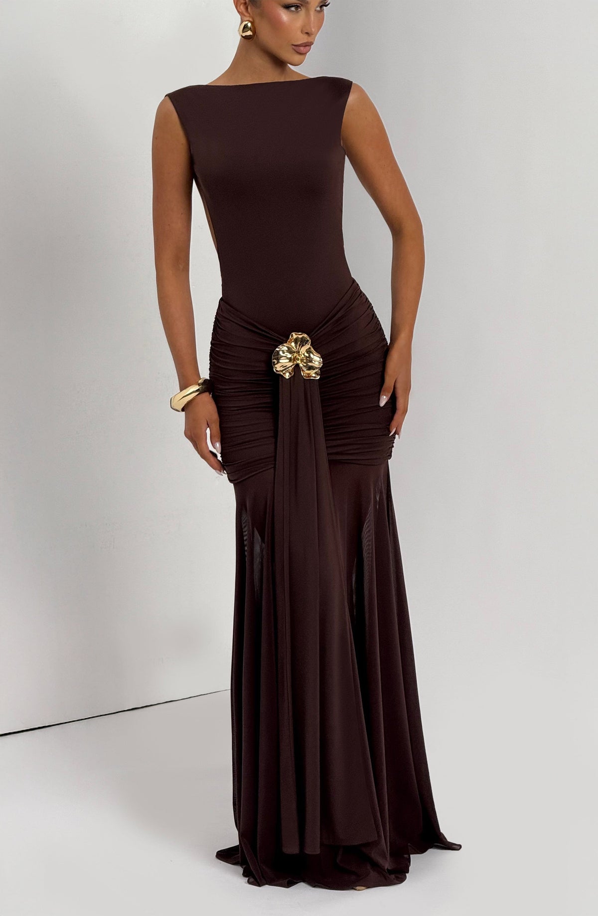 Faelyn Maxi Skirt in Plum Brown