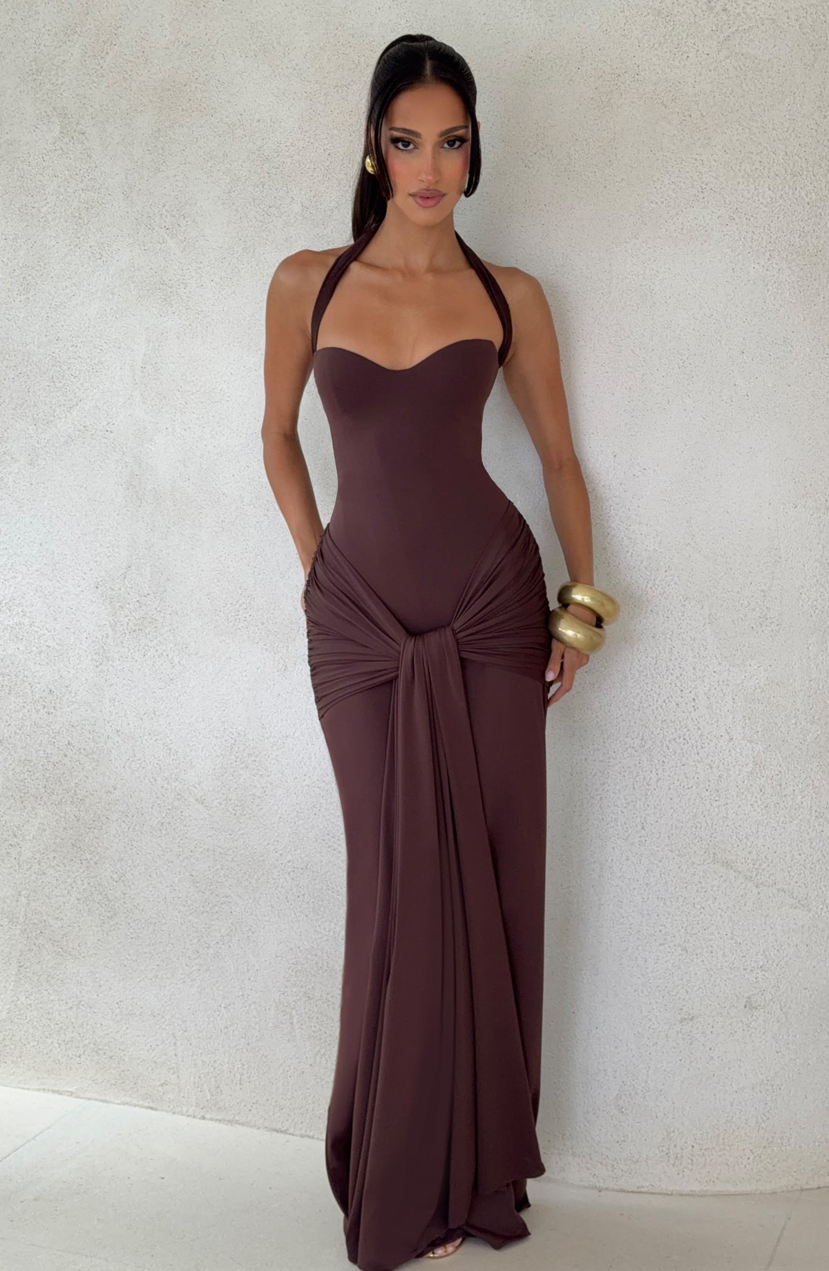 Giana Maxi Dress in Plum Brown