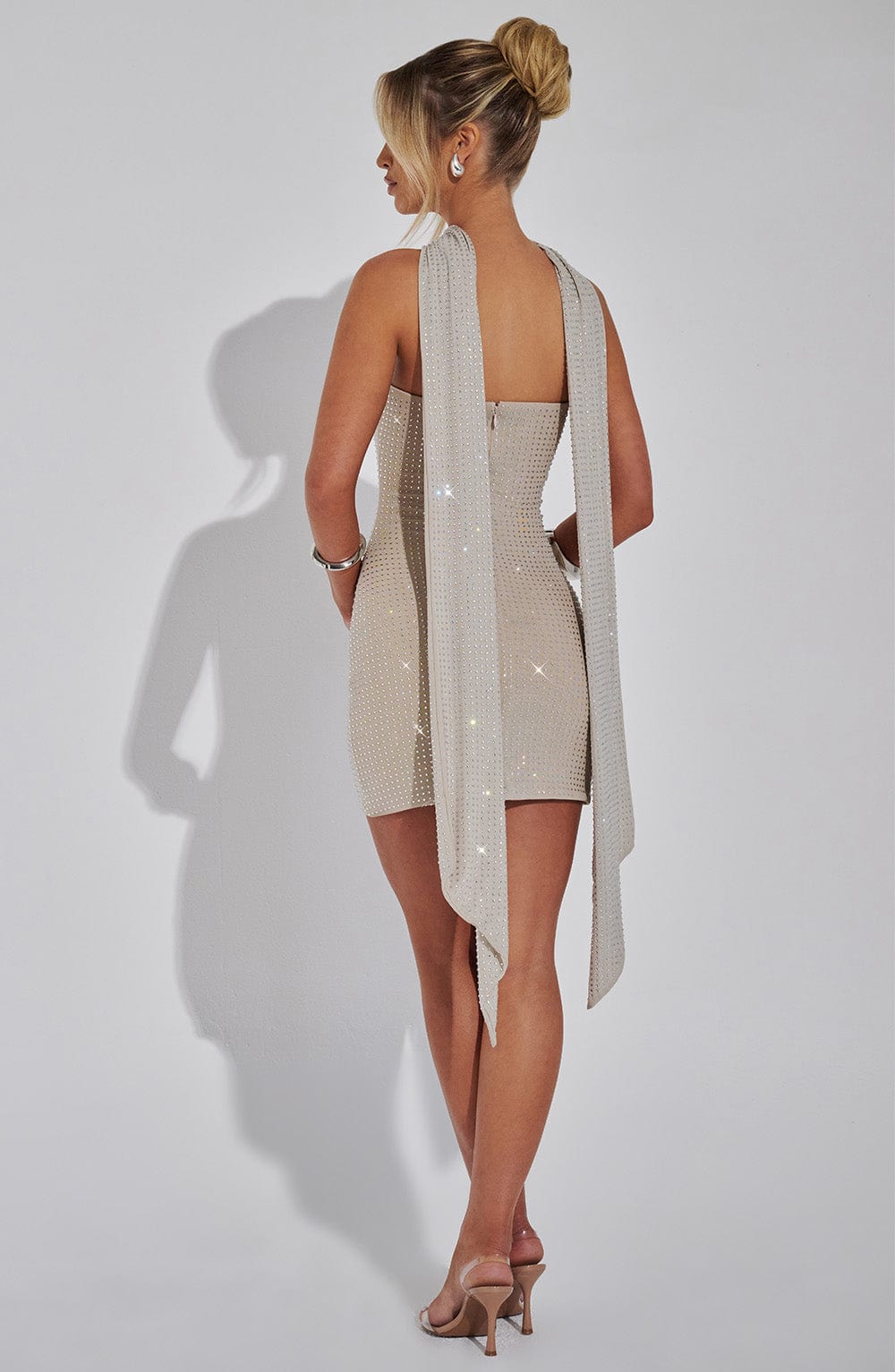 Ginnia Mini Dress in Silver/Nude