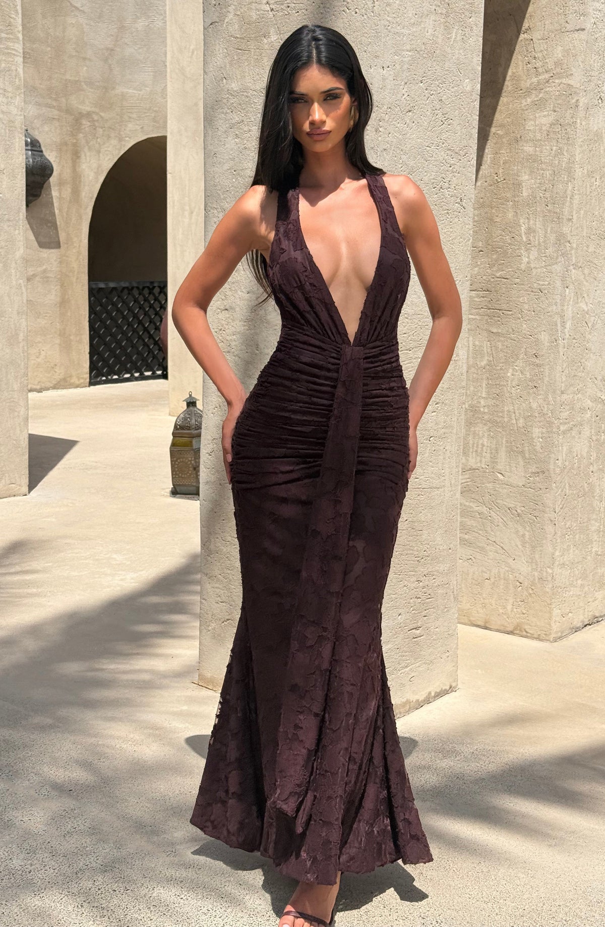 Guinevra Maxi Dress in Plum Brown