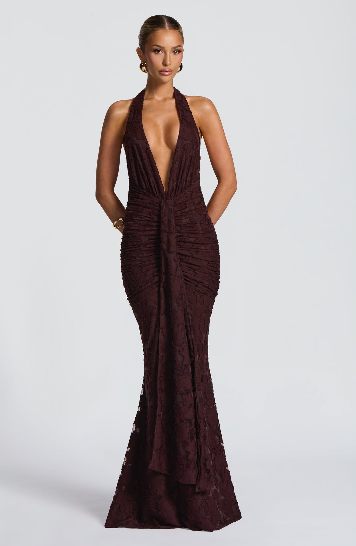 Guinevra Maxi Dress in Plum Brown