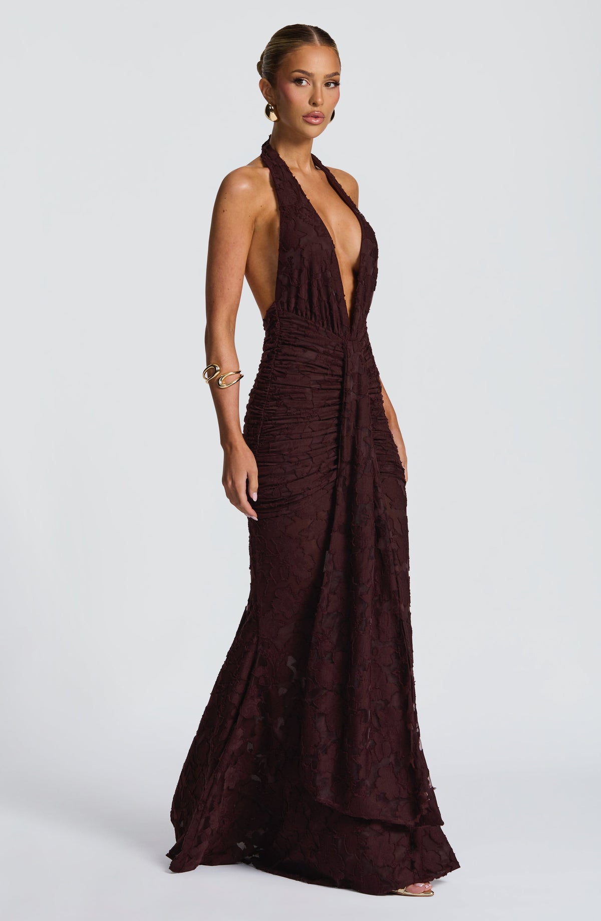 Guinevra Maxi Dress in Plum Brown