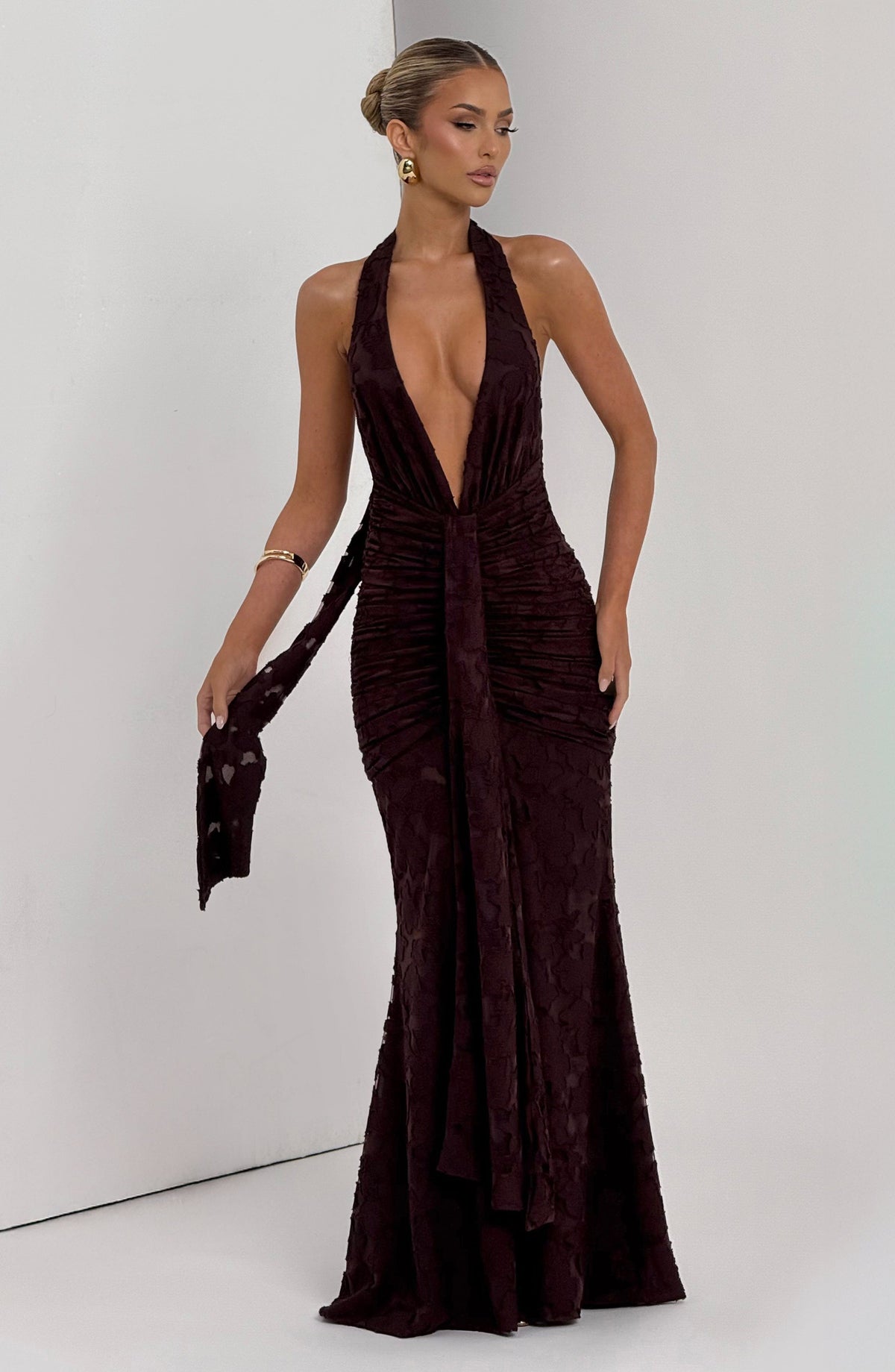Guinevra Maxi Dress in Plum Brown