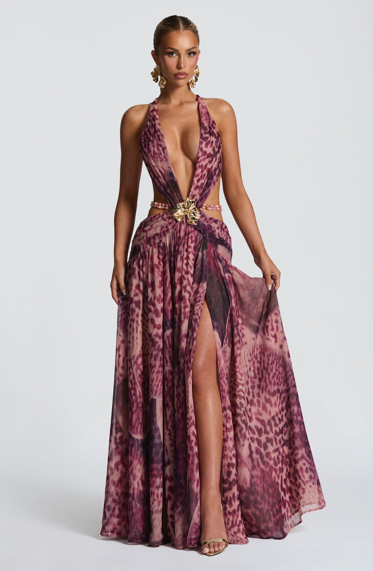 Indianne Maxi Dress in Magenta Orchid Print