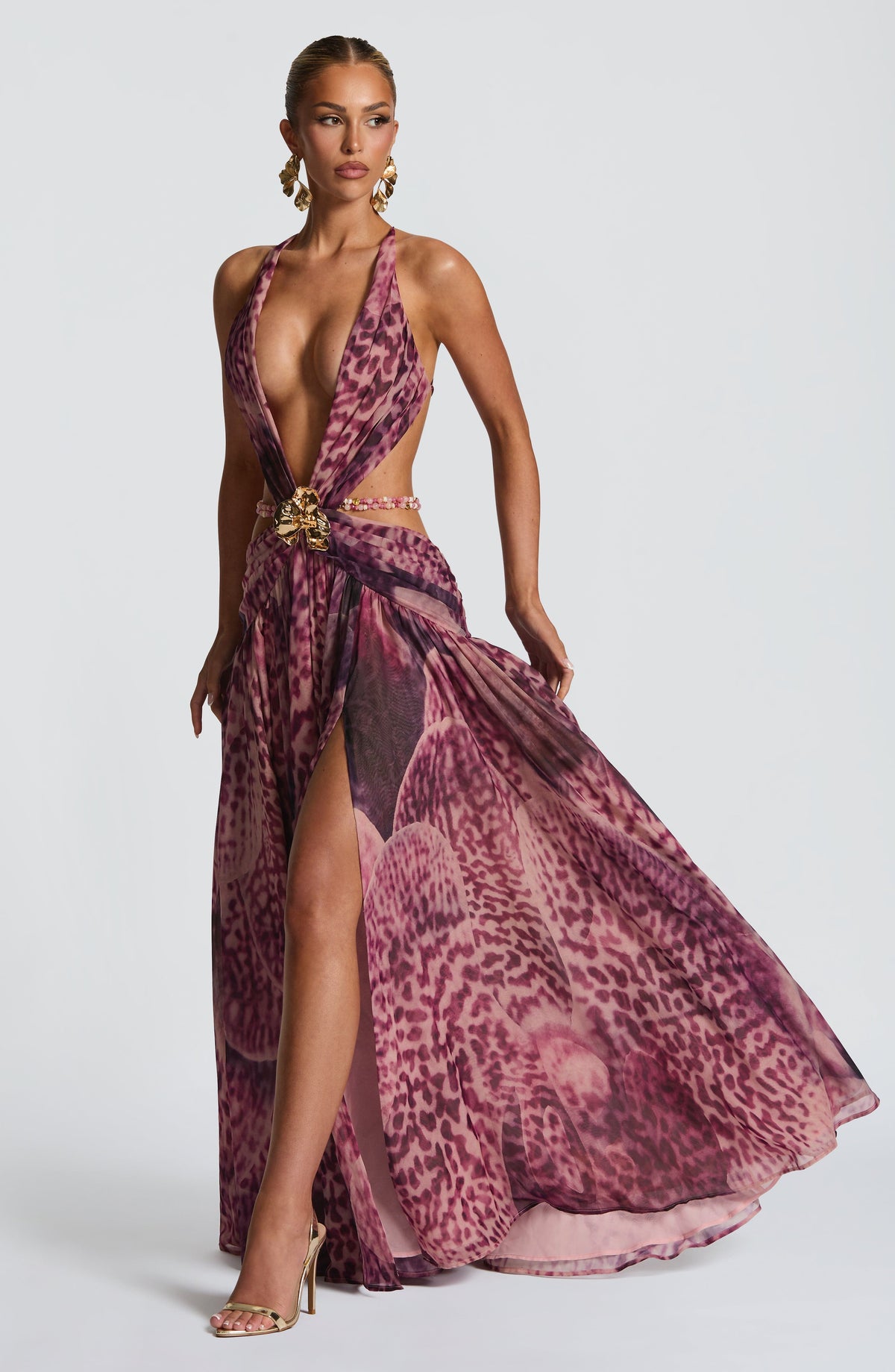 Indianne Maxi Dress in Magenta Orchid Print