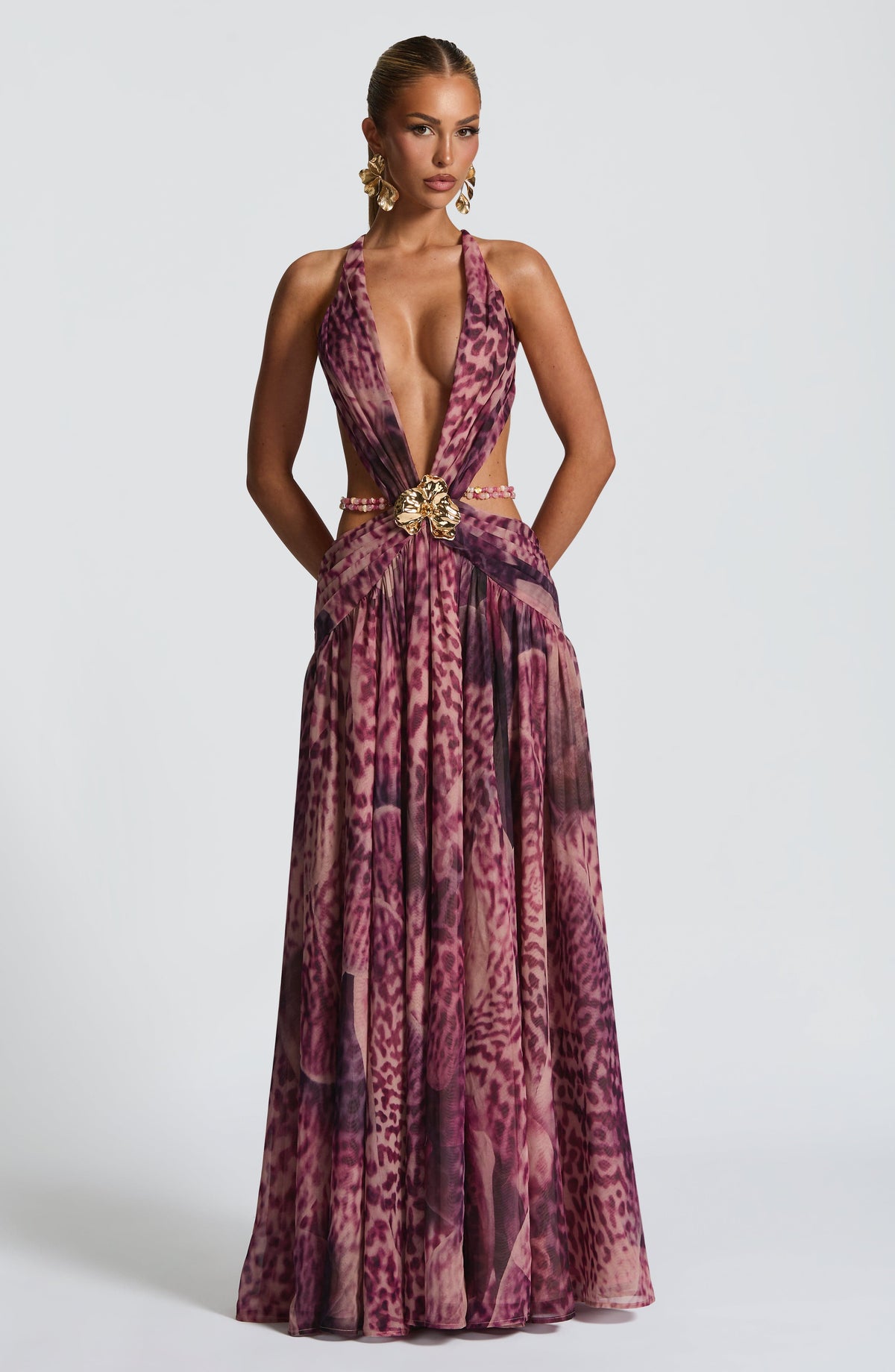 Indianne Maxi Dress in Magenta Orchid Print