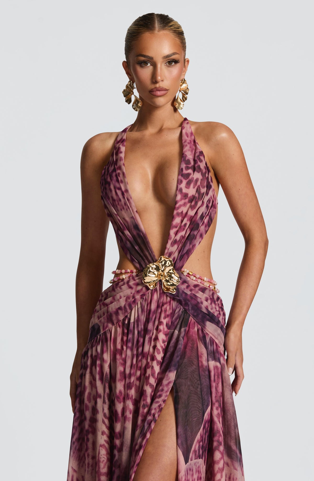 Indianne Maxi Dress in Magenta Orchid Print