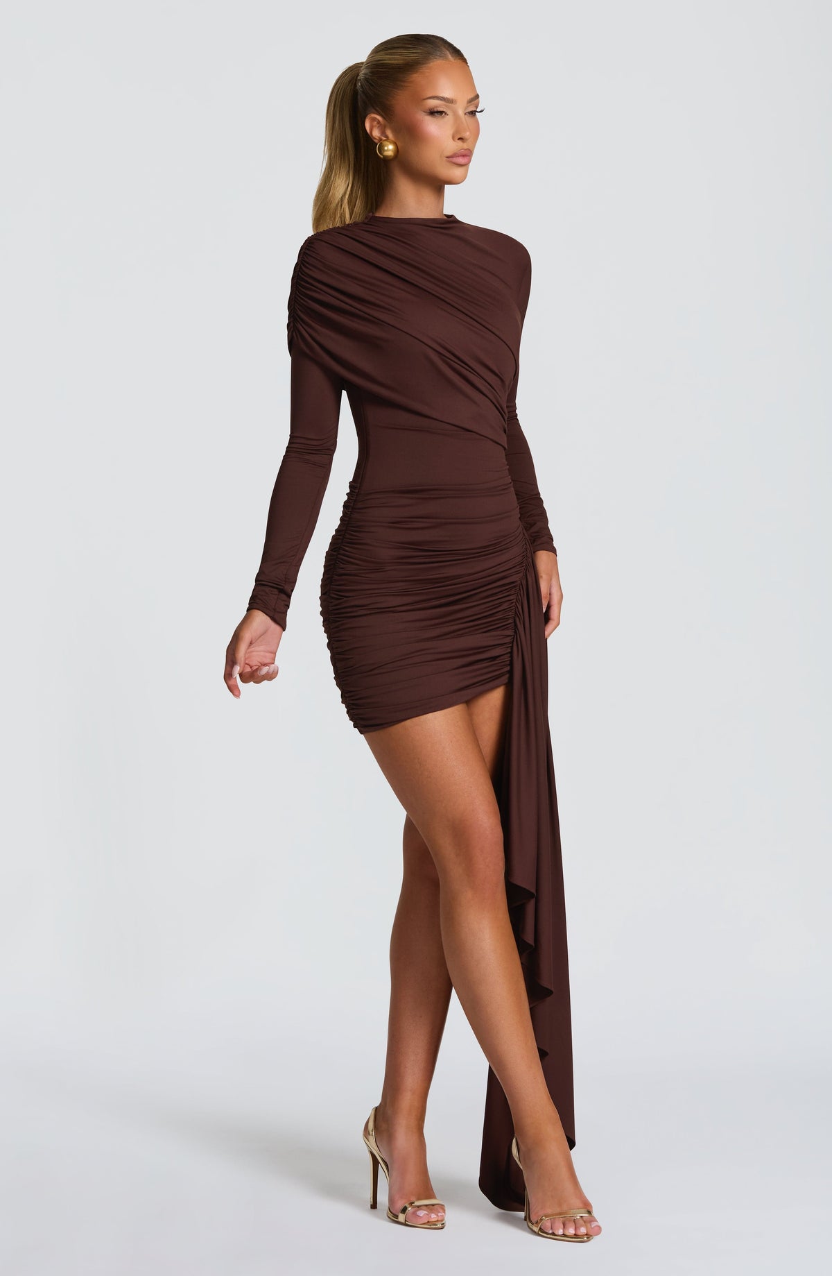 Jovina Mini Dress in Plum Brown
