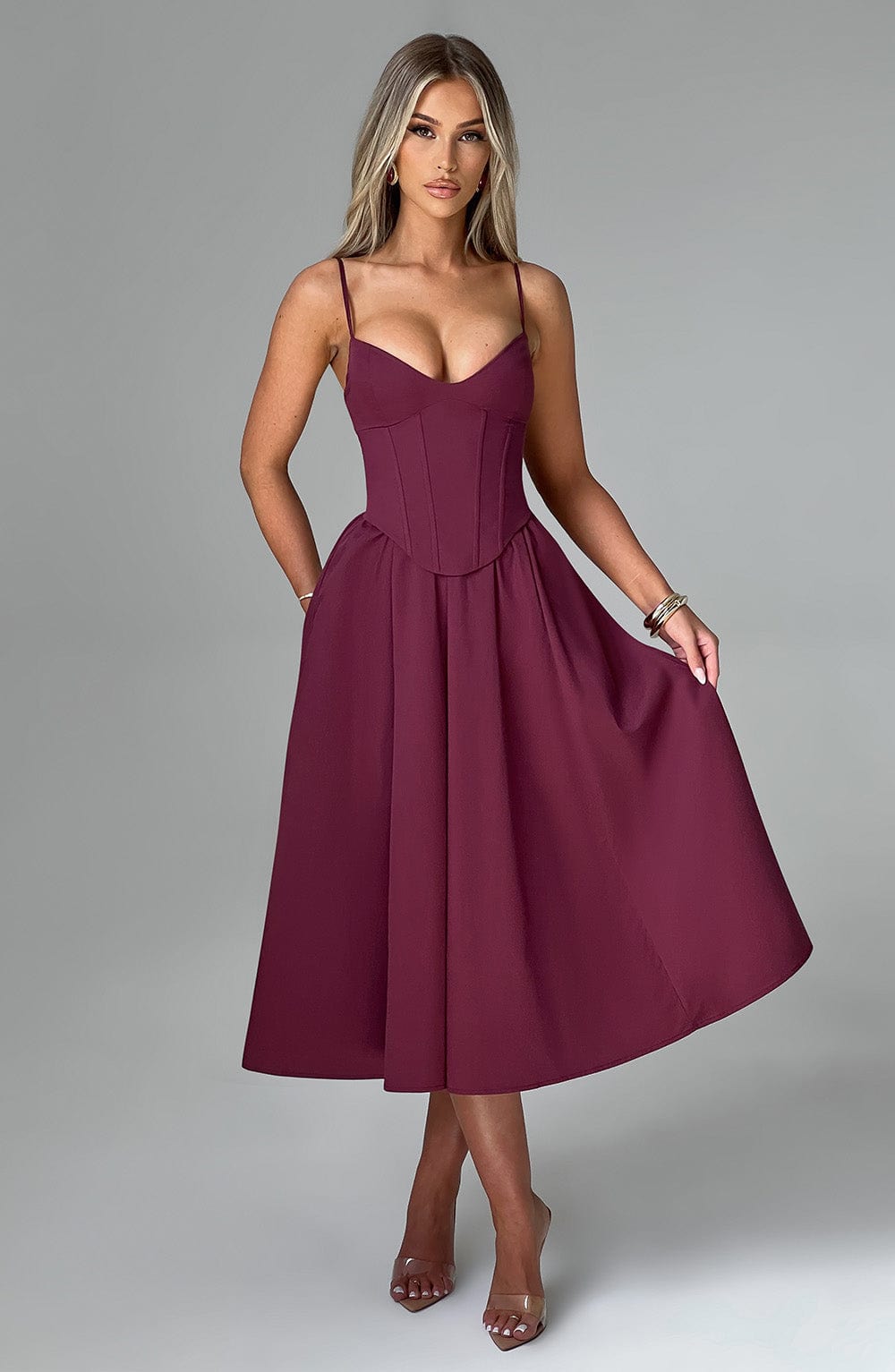 Mariella Midi Dress in Cherry Lacquer