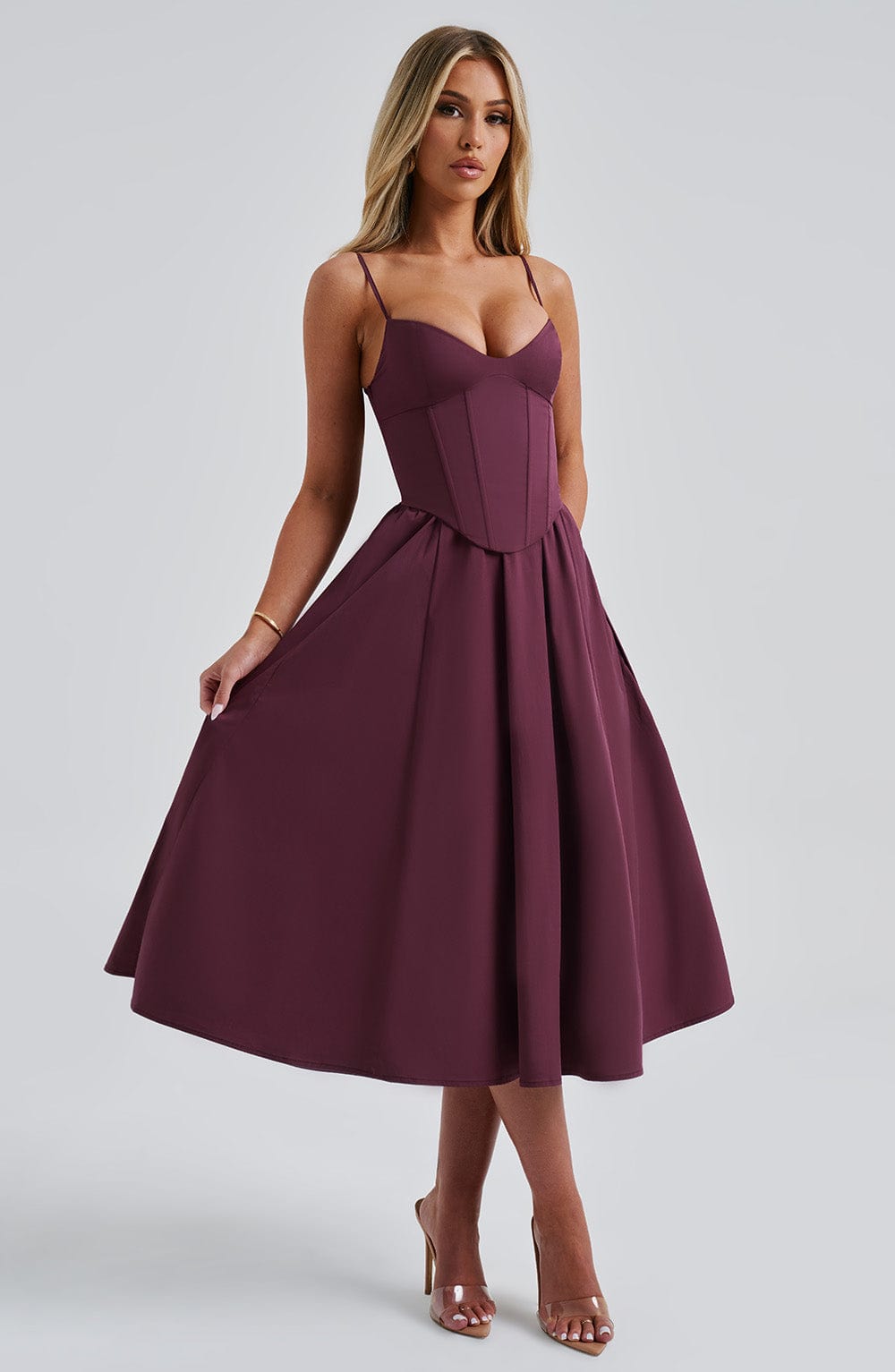 Mariella Midi Dress in Cherry Lacquer