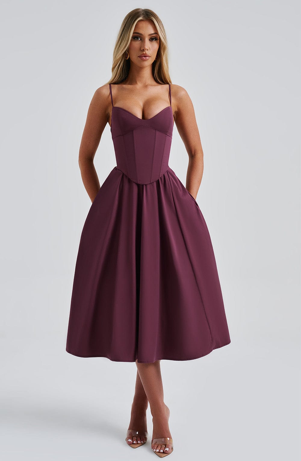 Mariella Midi Dress in Cherry Lacquer
