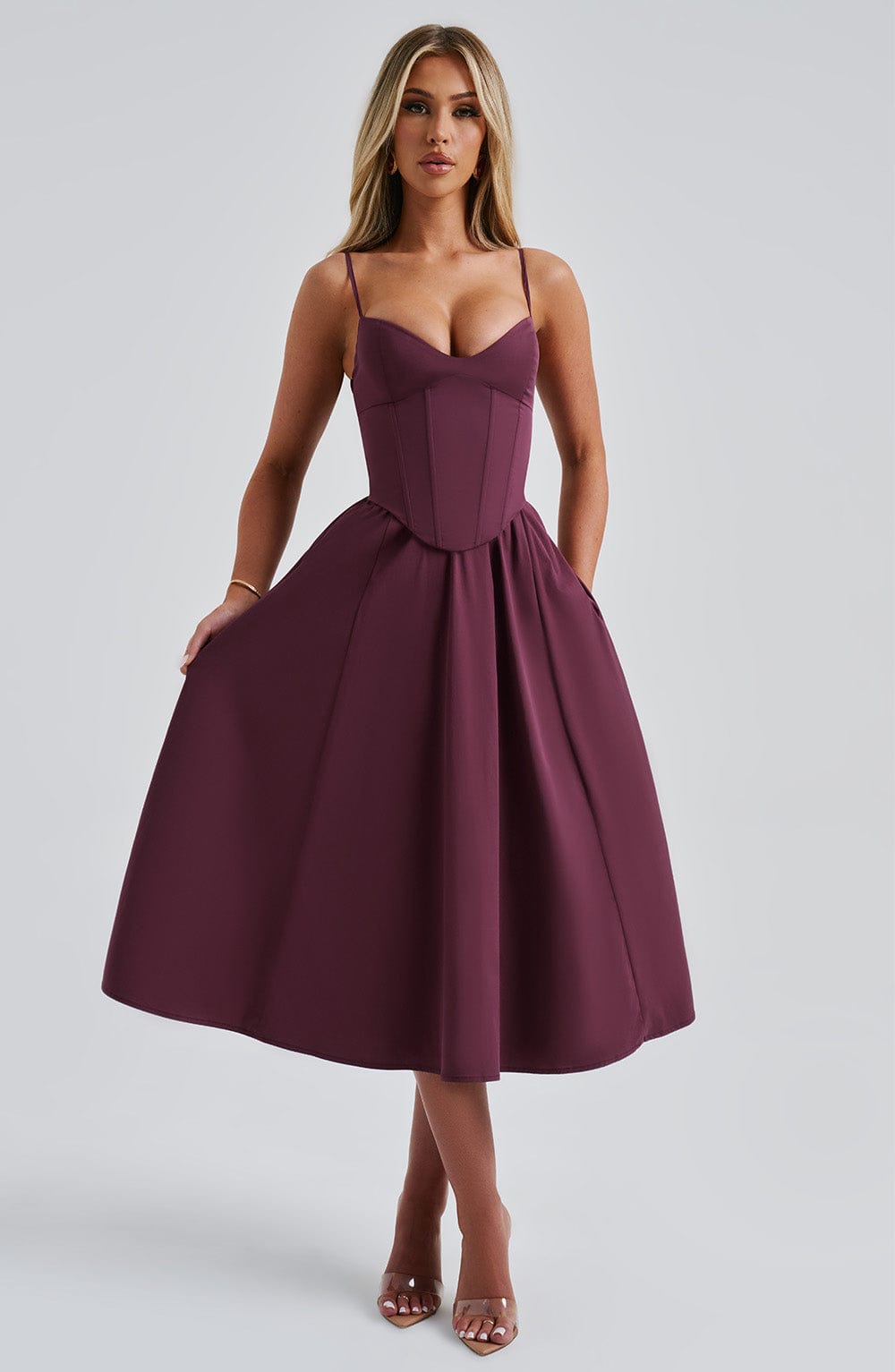 Mariella Midi Dress in Cherry Lacquer