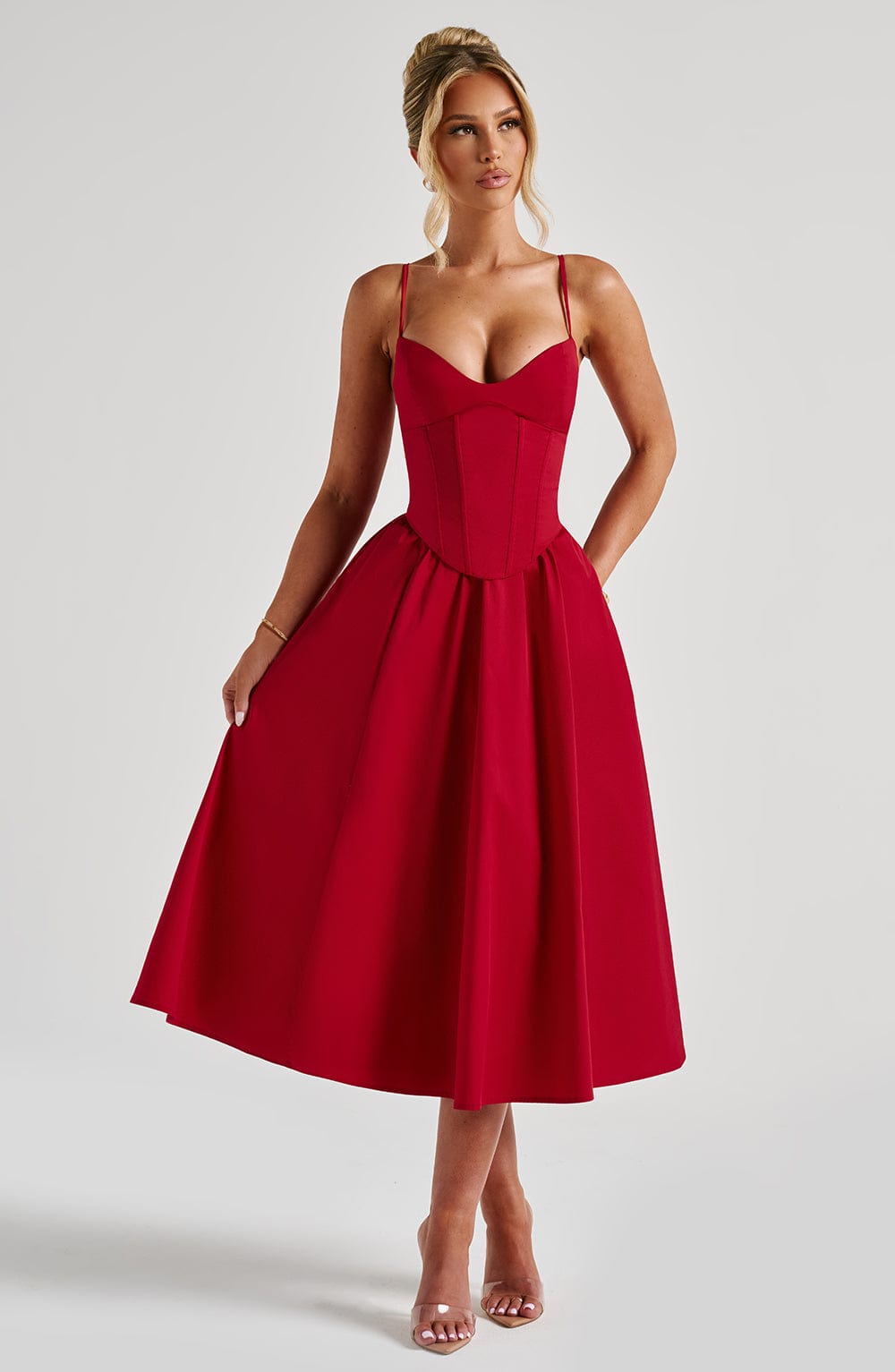 Mariella Midi Dress in Red