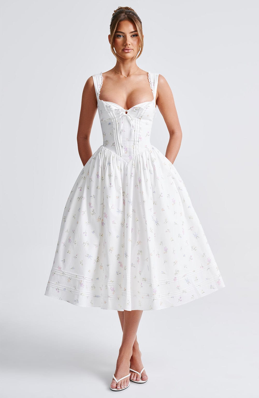 Marlene Midi Dress in White Multi Floral