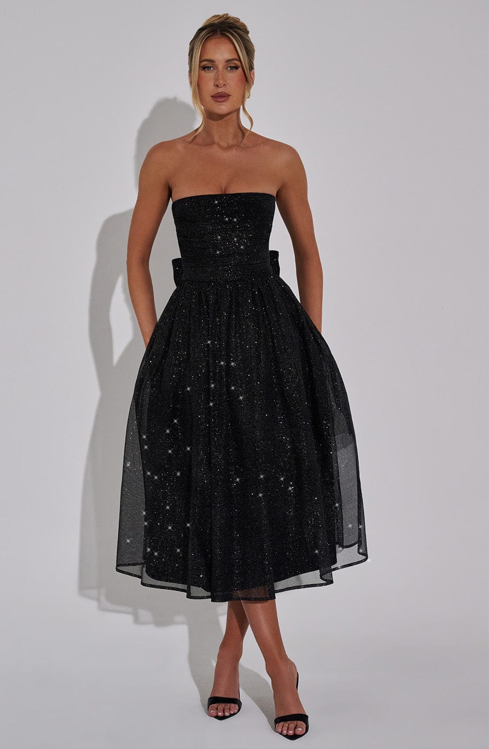 Marysa Midi Dress in Black Sparkle