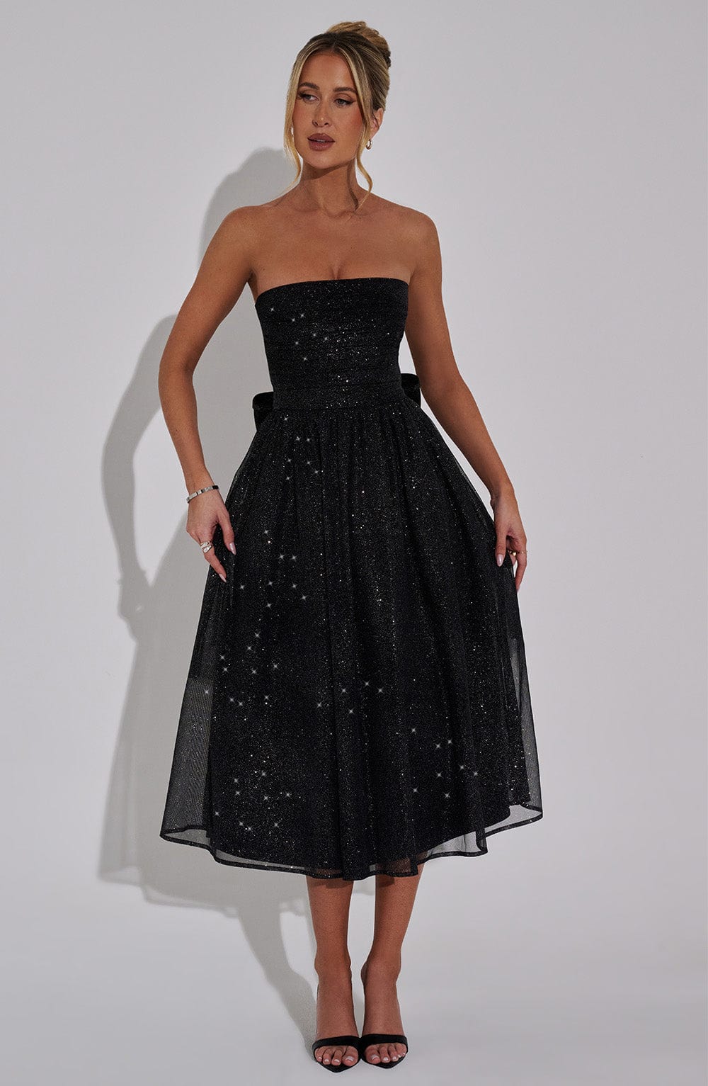Marysa Midi Dress in Black Sparkle