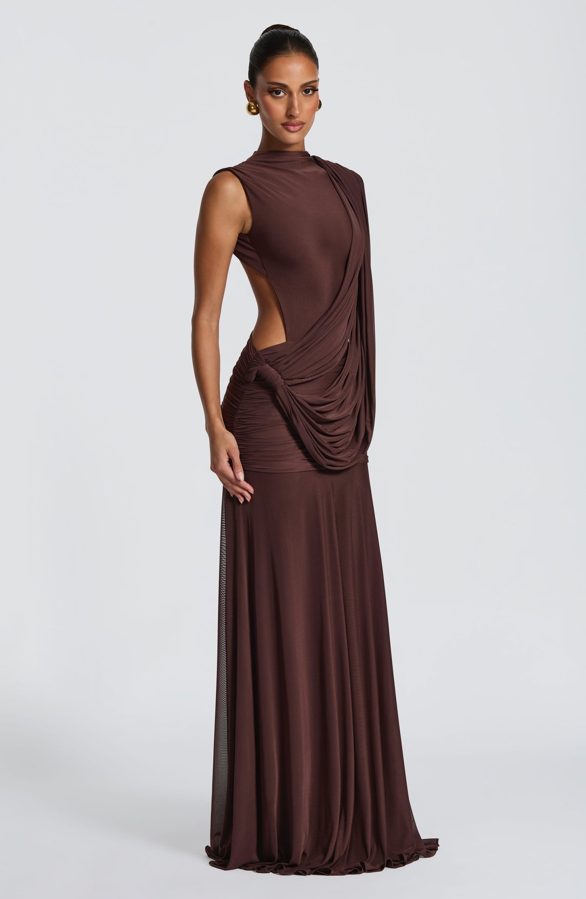 Mireille Maxi Dress in Plum Brown