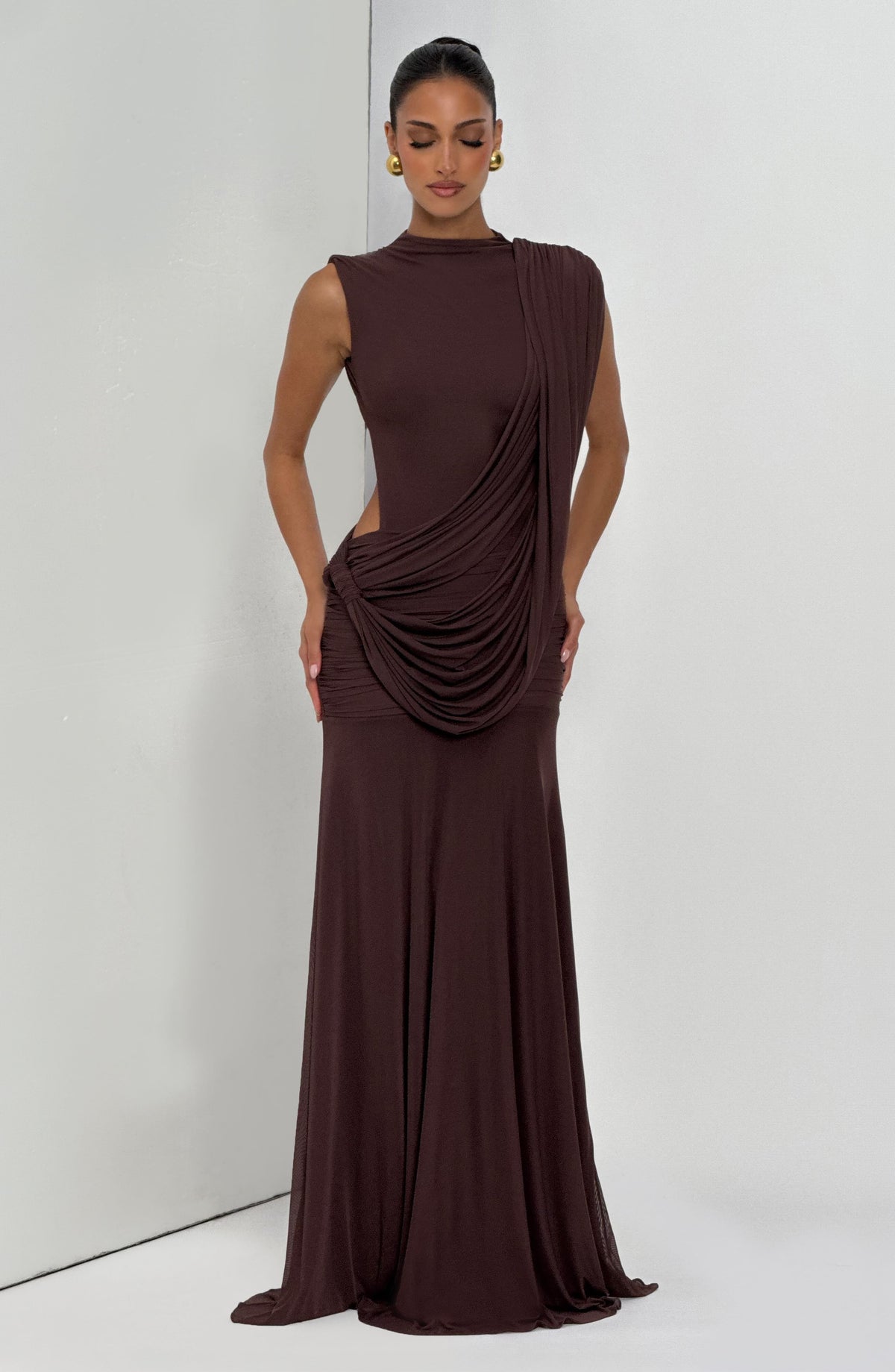 Mireille Maxi Dress in Plum Brown