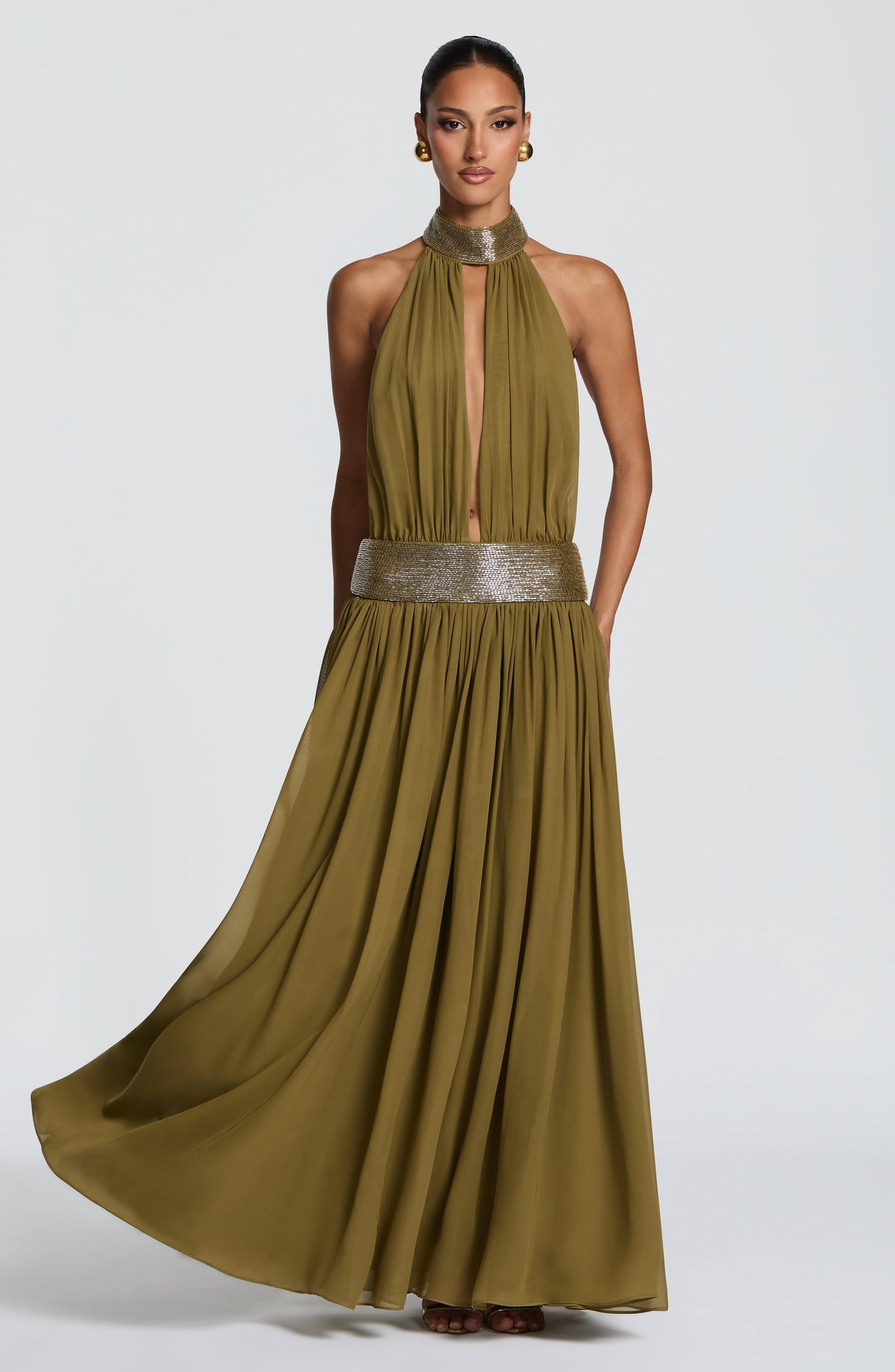 Rosaline Maxi Dress in Deep Olive