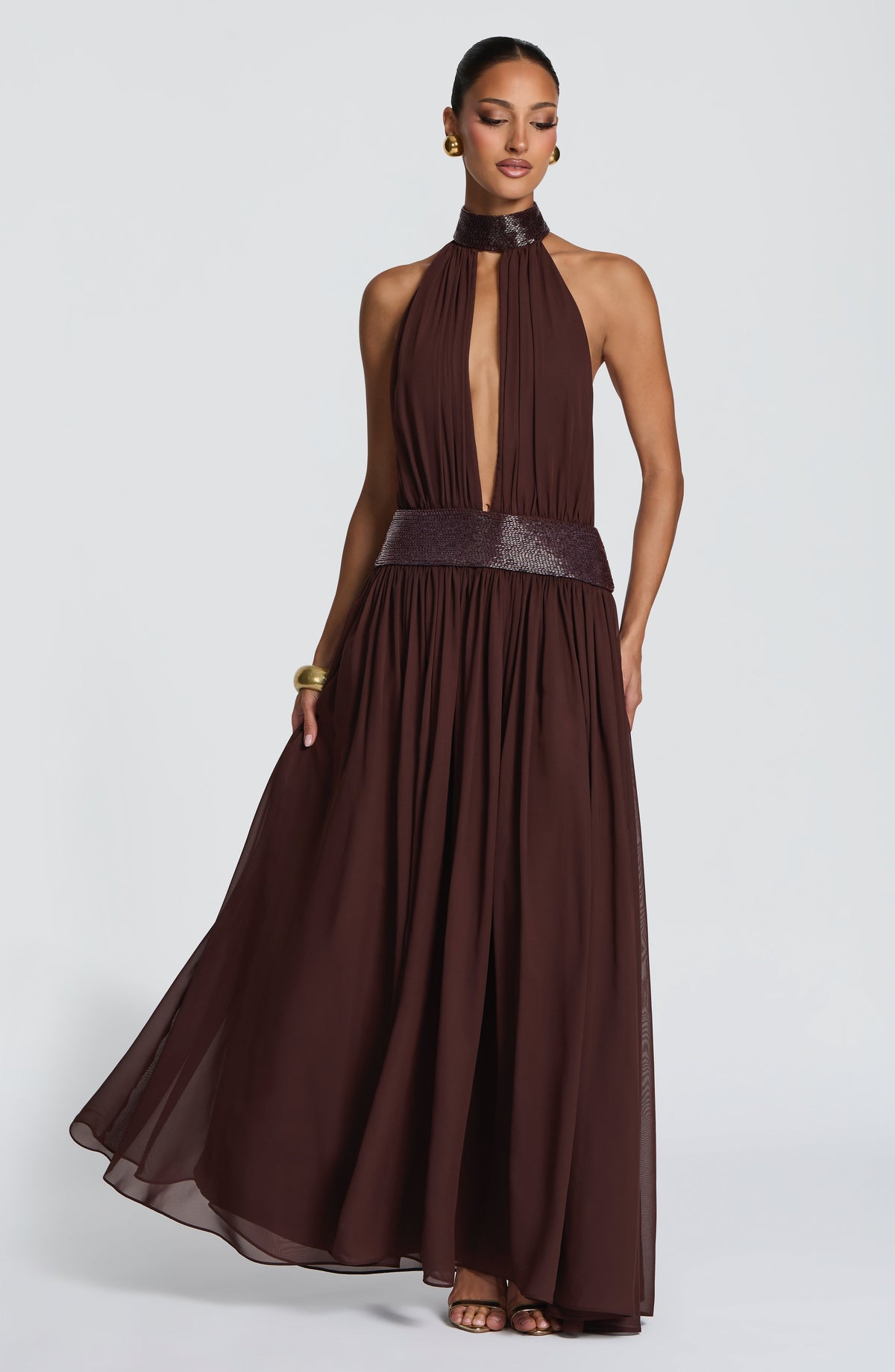 Rosaline Maxi Dress in Plum Brown