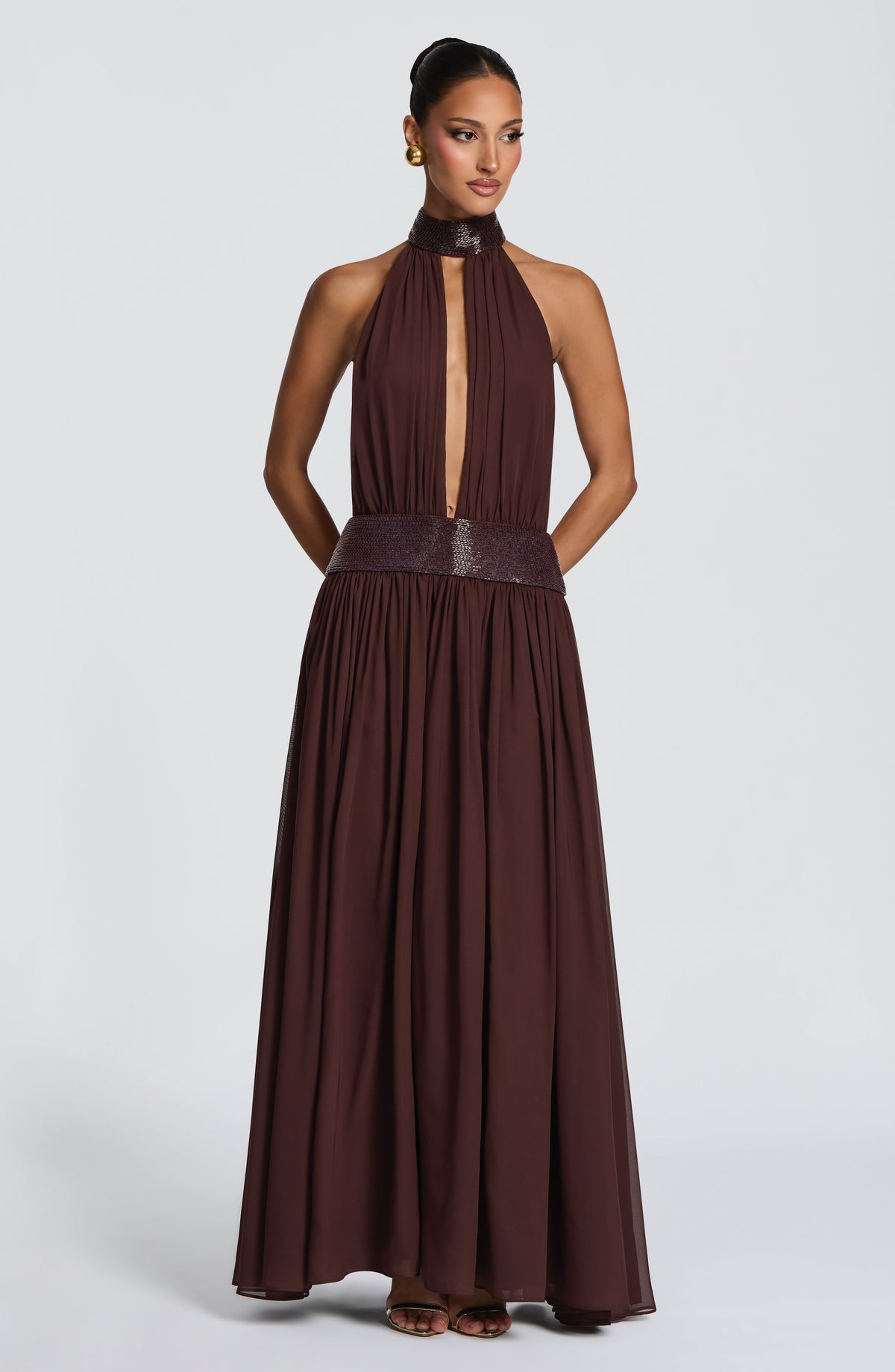 Rosaline Maxi Dress in Plum Brown