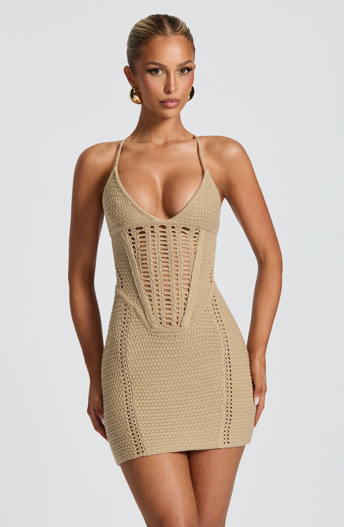 Xandra Mini Dress in Beige
