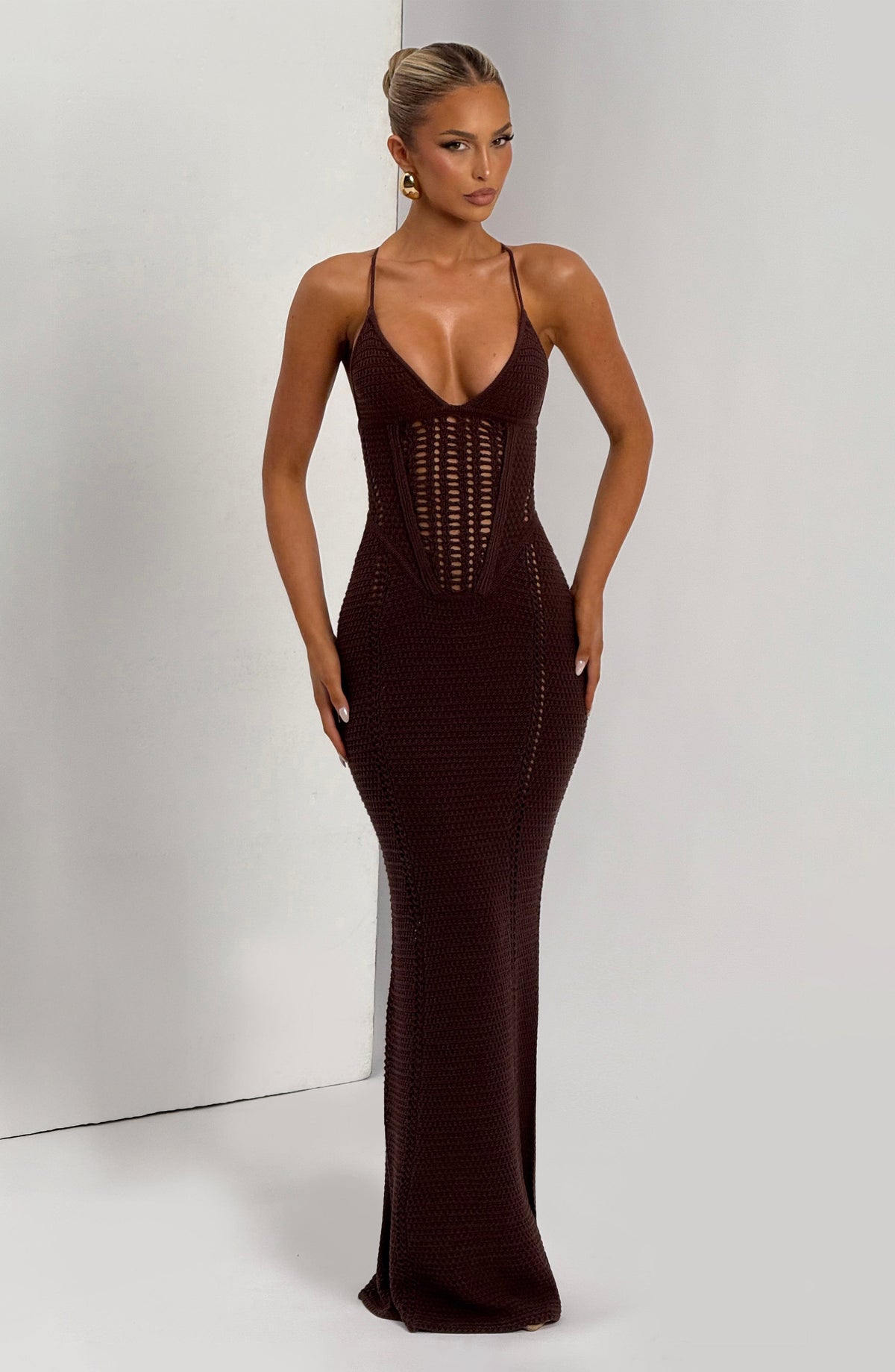 Xanthia Maxi Dress in Plum Brown