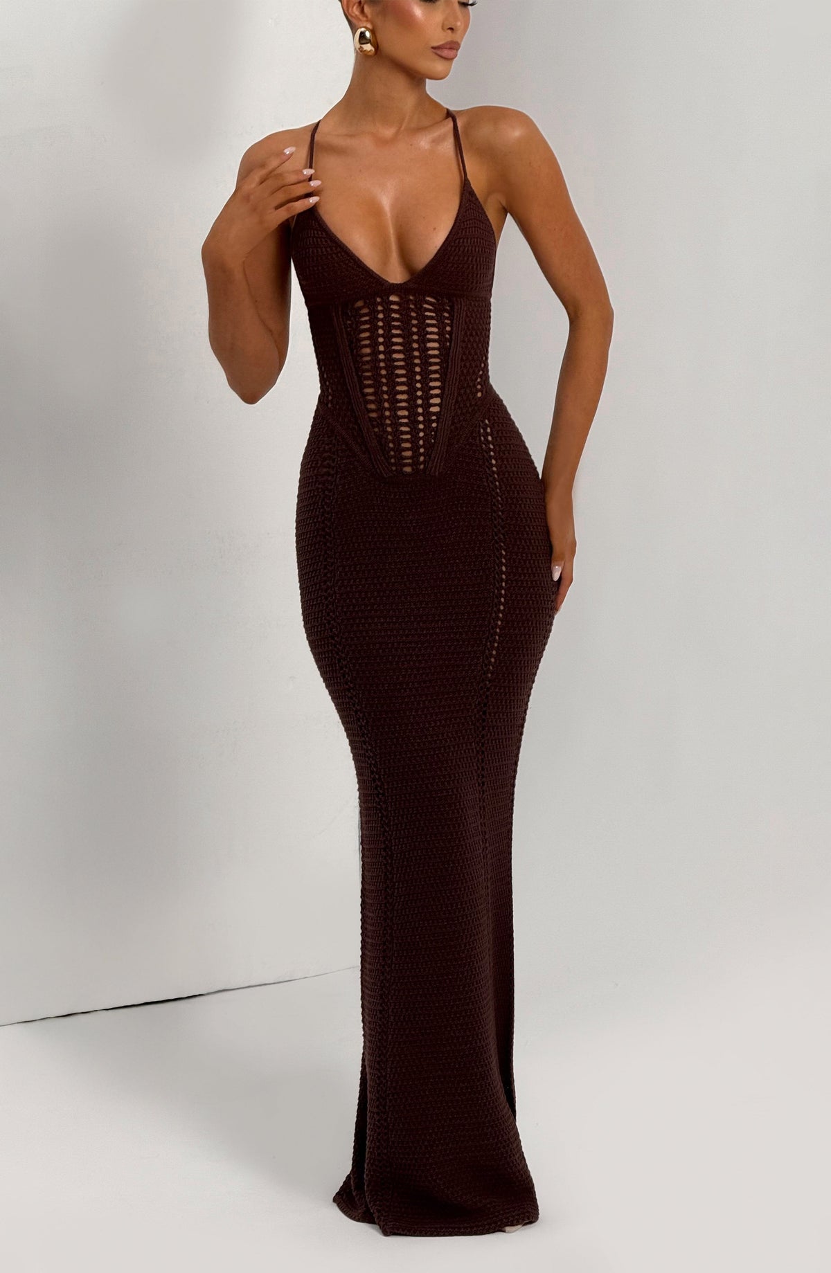 Xanthia Maxi Dress in Plum Brown