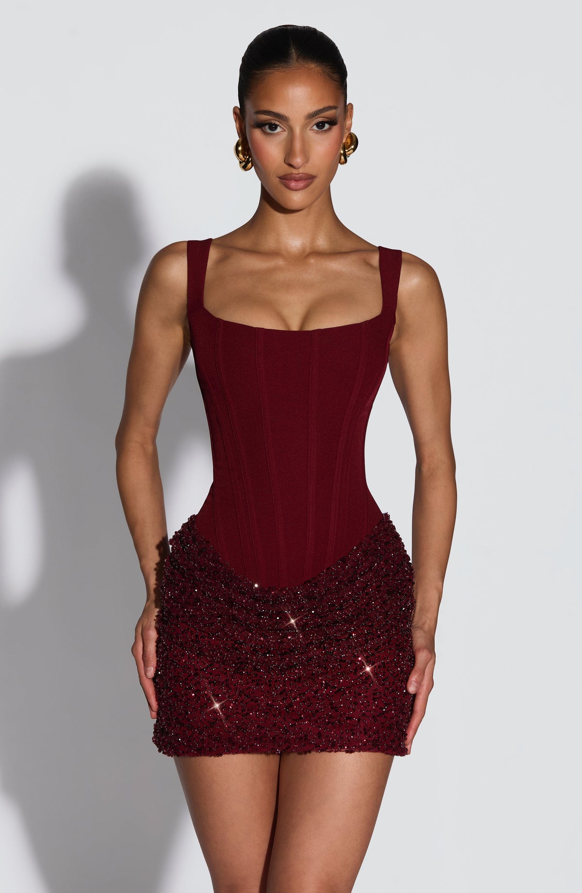 Yenna Mini Dress in Burgundy