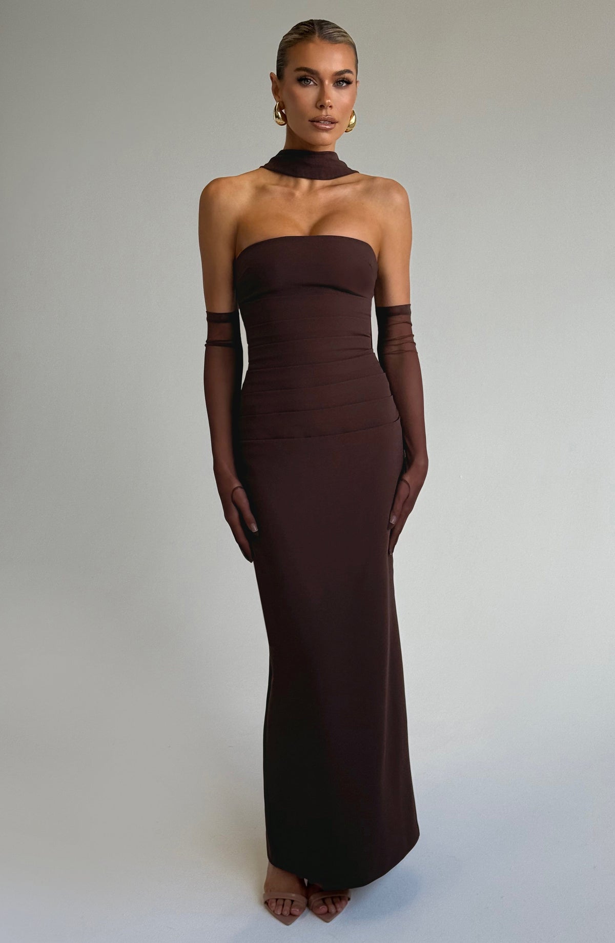 Yuliana Maxi Dress in Plum Brown